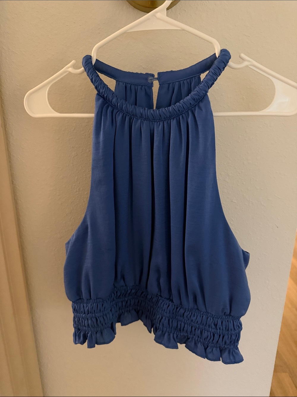 DO+BE Royal Blue Halter Smocked-Cuff Camisole